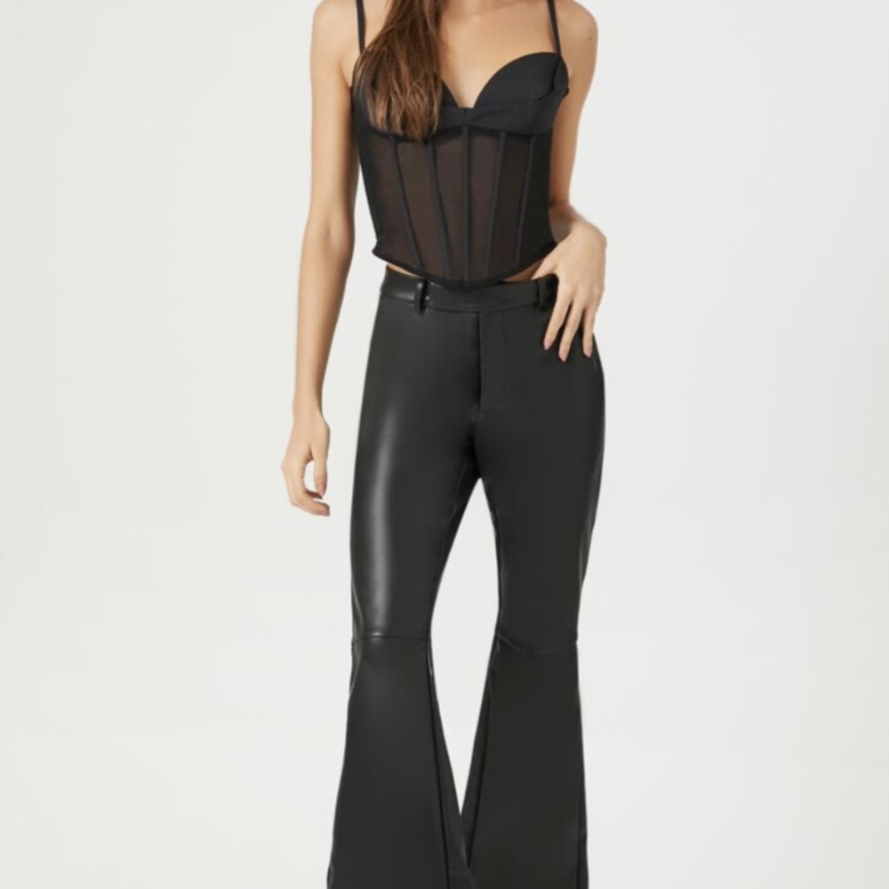 Forever21 Faux leather Black Flared Women's Pants